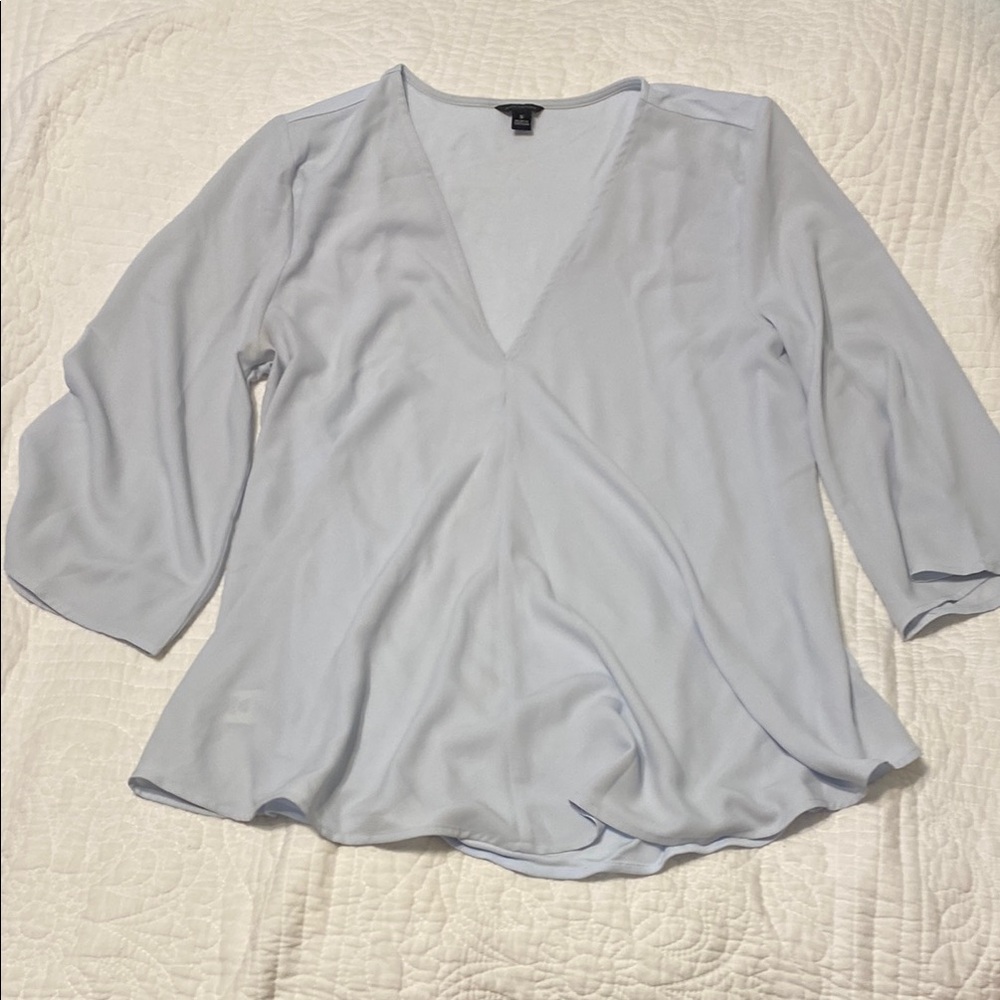 Ann Taylor Light Blue Wrap Blouse with 3/4 Sleeves